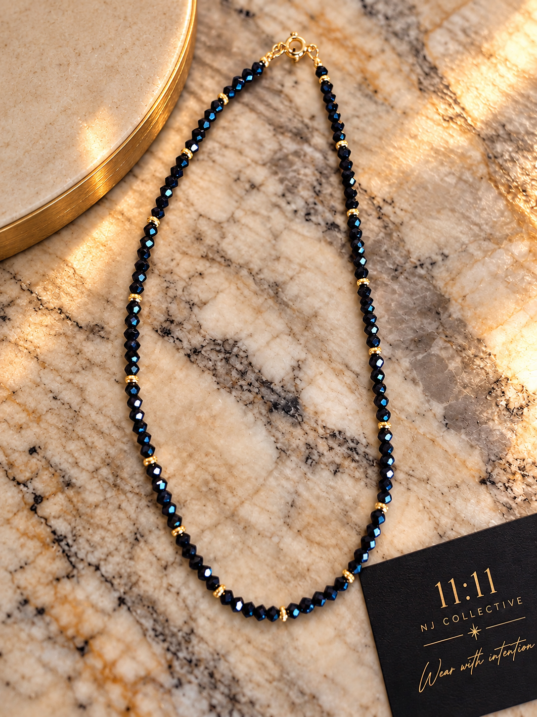 Midnight No. 11 | Faceted Black & Gold Beaded Necklace