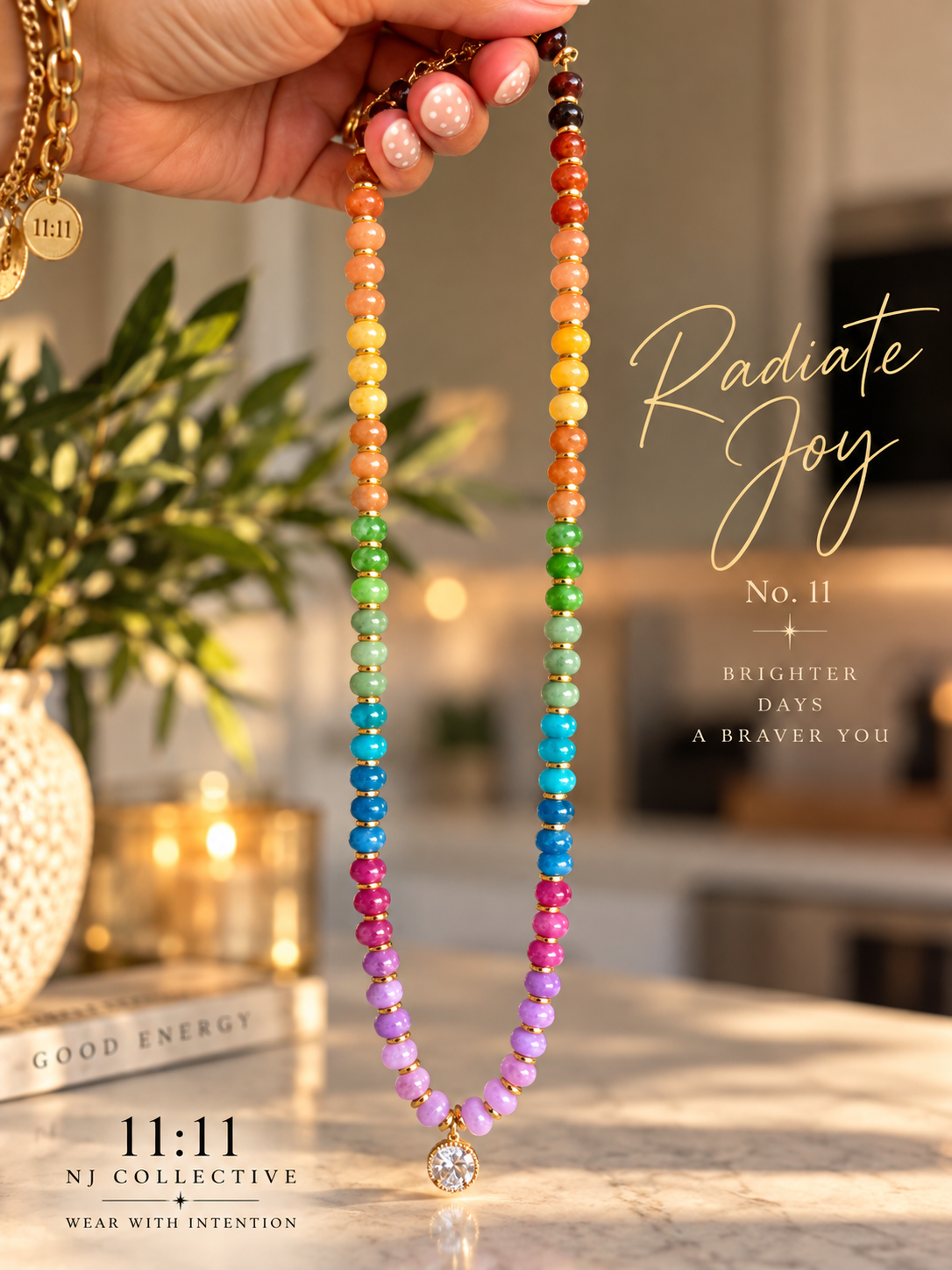 Radiate Joy No. 11 | Colorful Gemstone & Gold Beaded Necklace