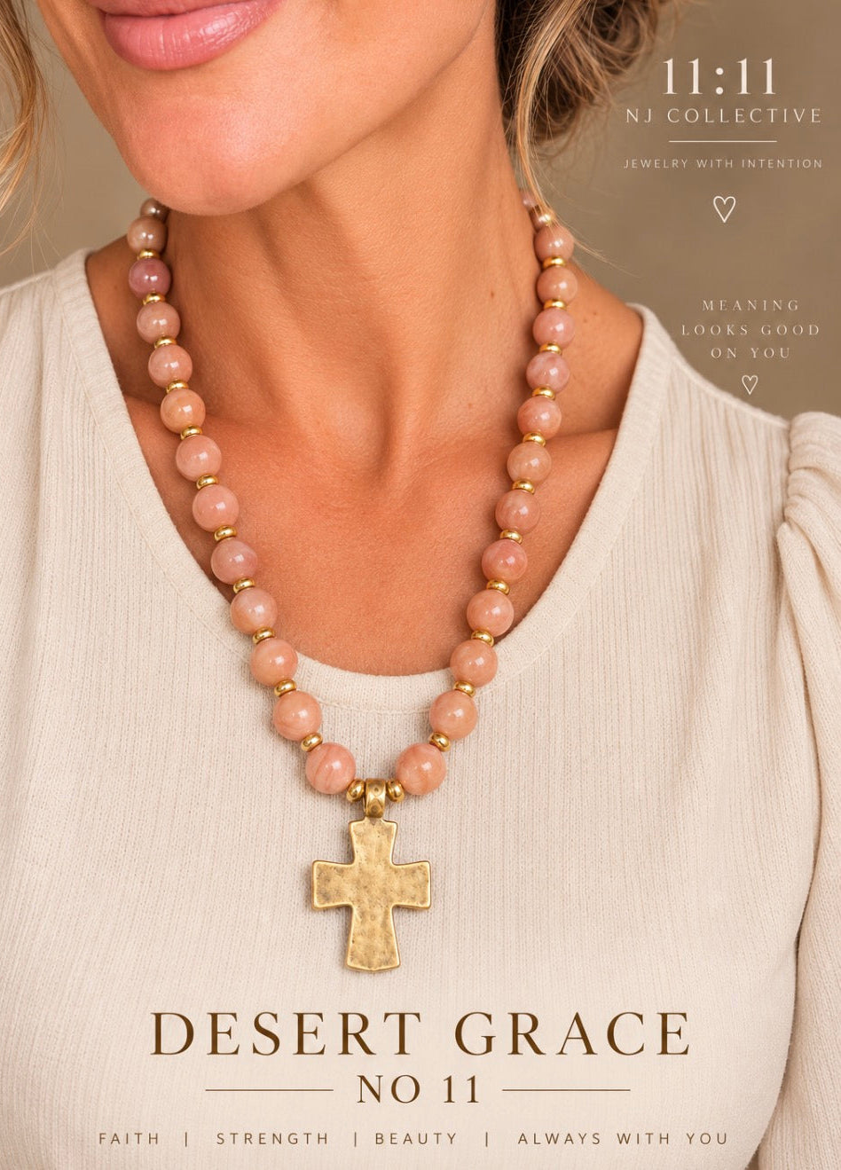 Desert Grace No. 11 | Sand Jasper & Antique Gold Cross Necklace