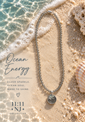 Ocean Energy No. 11 | Silver Faceted Beaded Necklace with Iridescent Wave Pendant