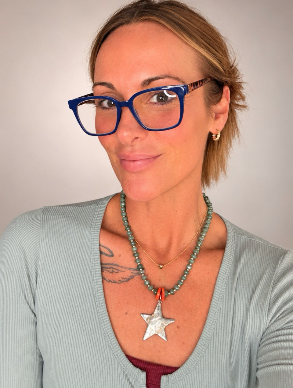 Wanderlust No. 11 | Green Aventurine, Bamboo Coral & Hammered Star Necklace