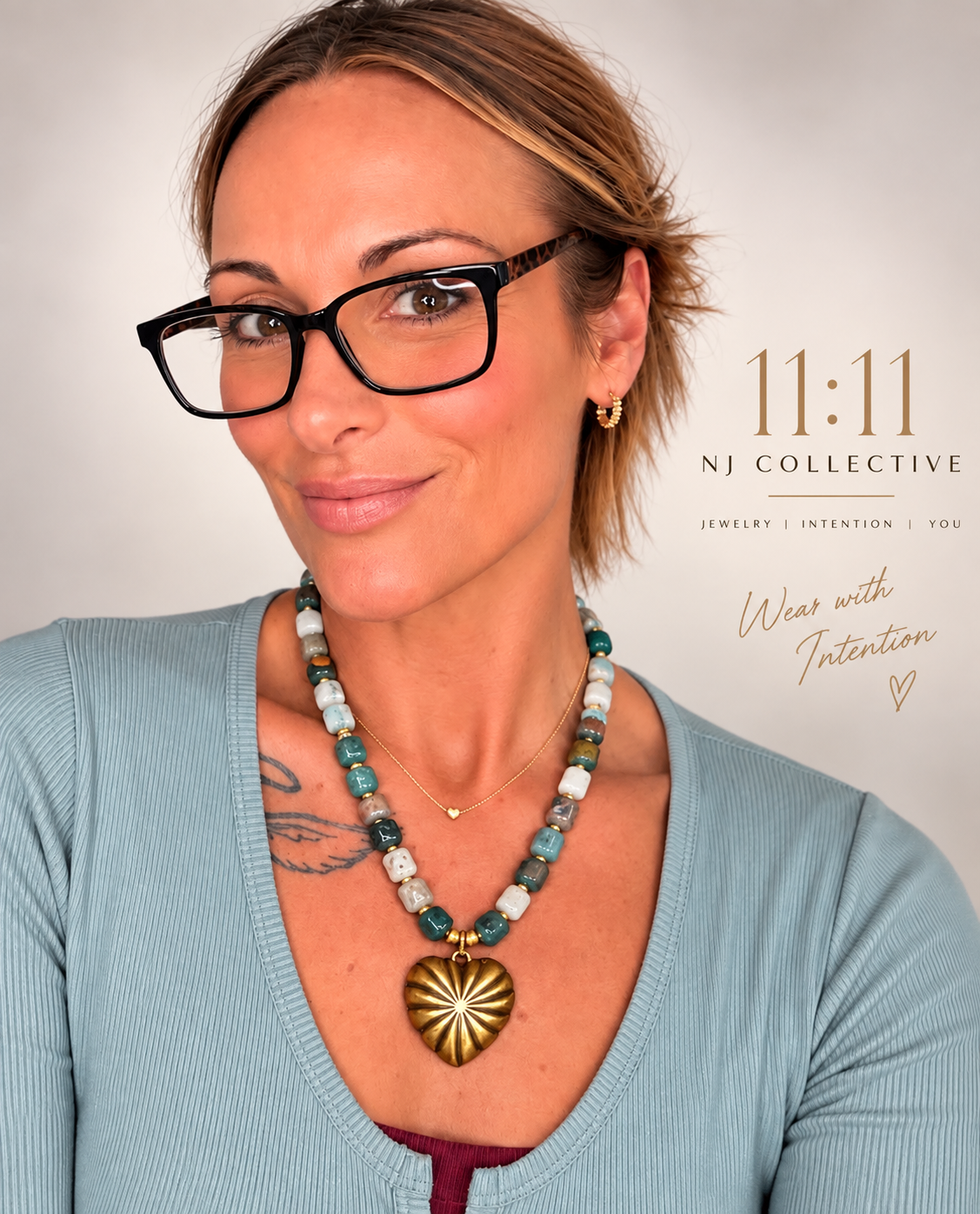 Meraki No. 11 | Natural Ocean Jasper + Antique Gold Heart Necklace