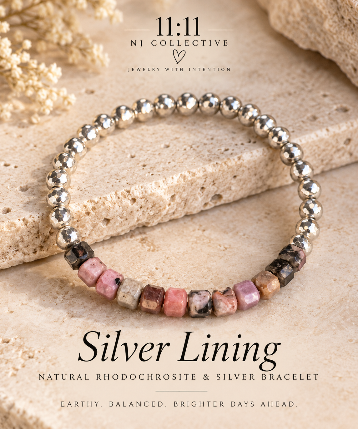 Silver Lining | Natural Rhodochrosite Bracelet